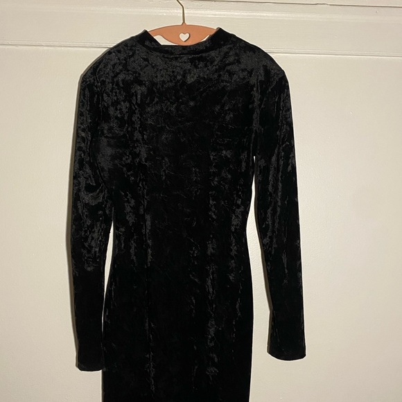 Velvet Black Mini Dress with Silt in Front - Picture 2 of 5
